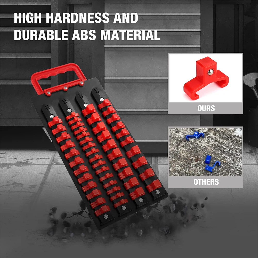 48Pcs Portable Socket Holder with Handle, ABS Socket Tray Wall And Tool Cart Mounted,  Drive Socket Organizer Tray
