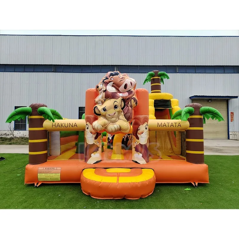 Lion King Inflatable Bounce House Combo Slide, Jungle Animal Theme Kids Commercial Jumping Bouncy Castle for Party Event Rental