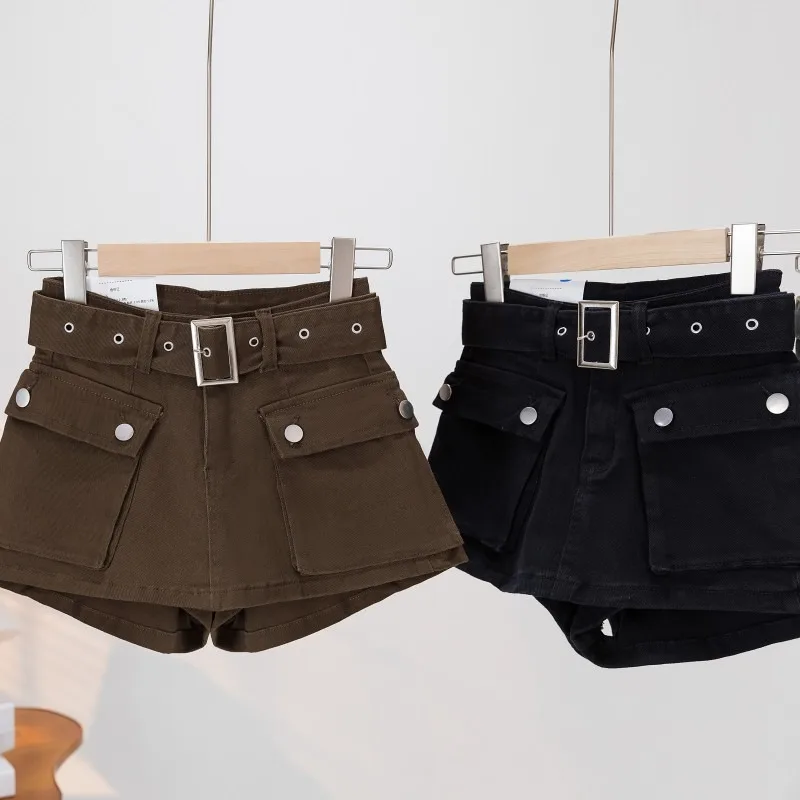 American Retro Hot Girl Denim Shorts Workwear Style Culottes Female High Waist Slimming Versatile Denim Shorts Women Exquisite