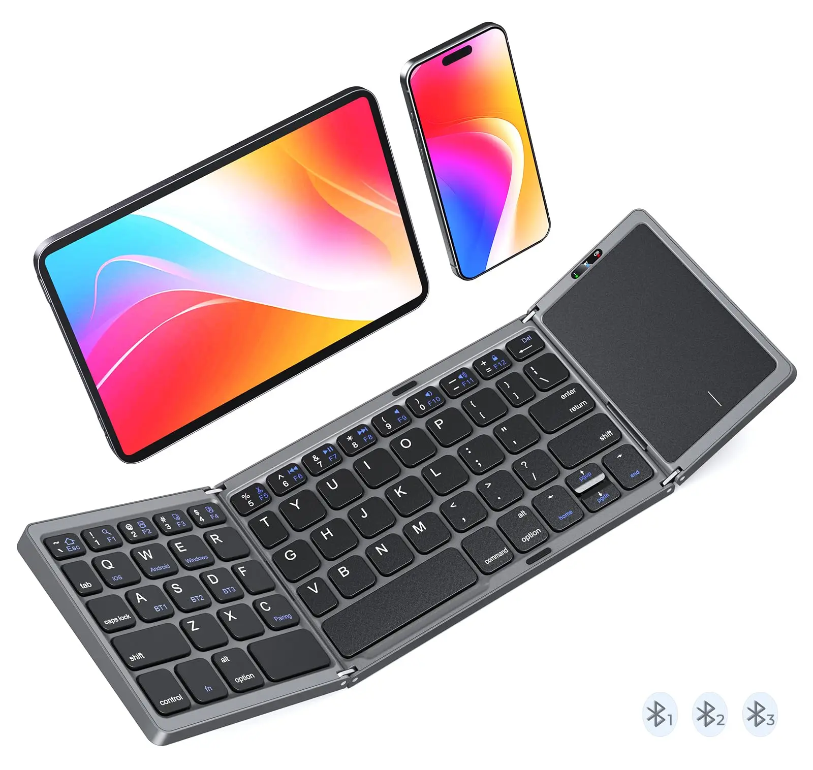Foldable Keyboard with Touchpad, Bluetooth Wireless Portable Keyboard, Rechargeable Ultra Slim Pocket Folding Keyboards,