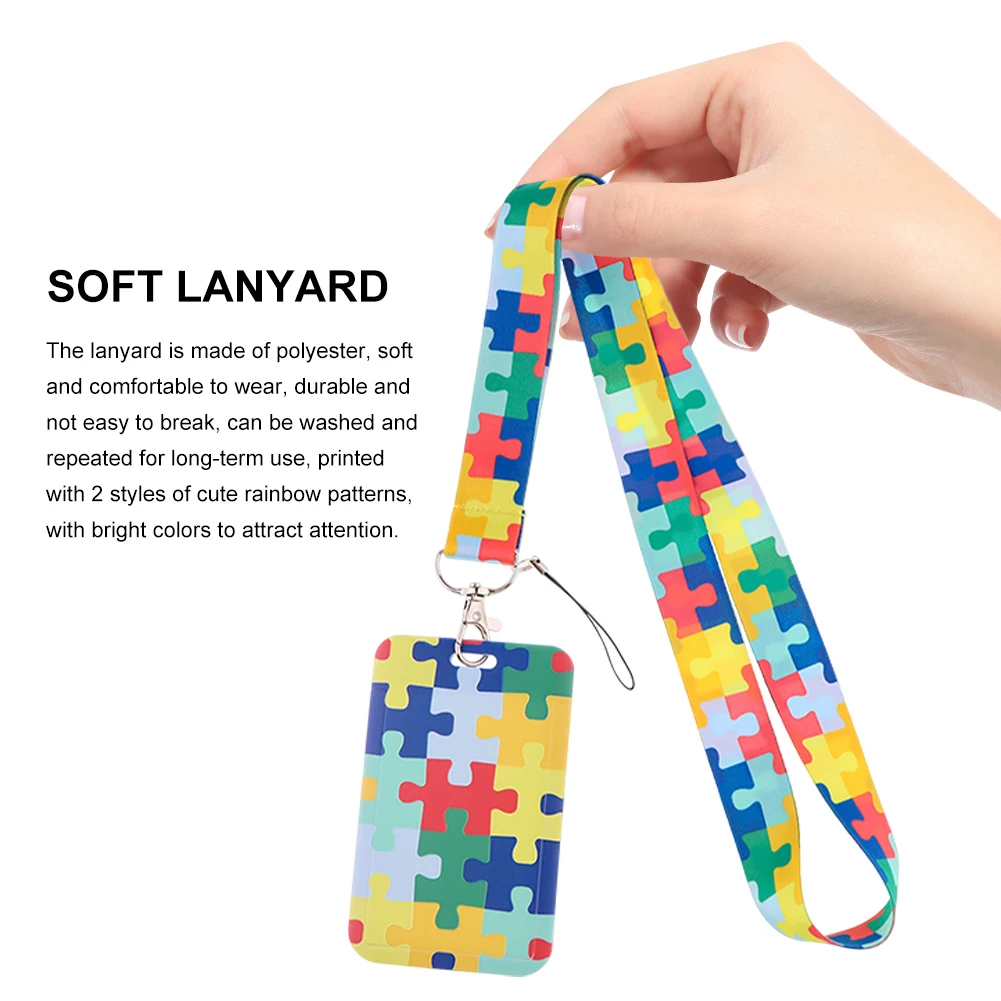 Security Card Holder With Lanyard Nurse Autism Awareness Kids Practical ColorfulWomen Men Removable Outdoor For Keys