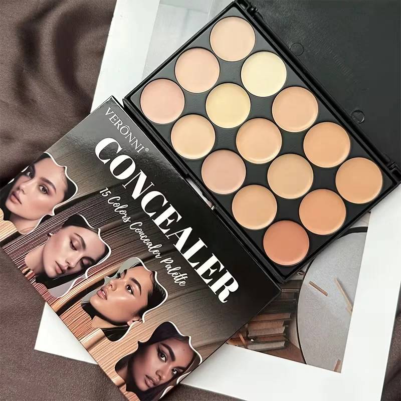 VERONNI 15色コンシーラークリームパレット、クマをカバーするフルカバーコンシーラー、長持ちする防水化粧品