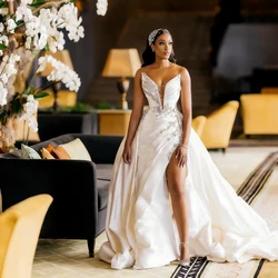 New Mermaid Wedding Dresses for Bride Sweet Heart Side Split Sweep Train Corset Back Rhinestone Africa Bridal Gowns Customized
