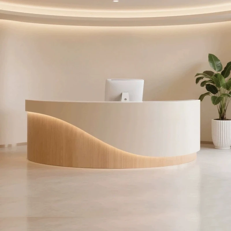 Curved Luxury Reception Desks Beauty Modern Company Aesthetic Reception Desks Minimalist Design Mostrador Commercial Furniture