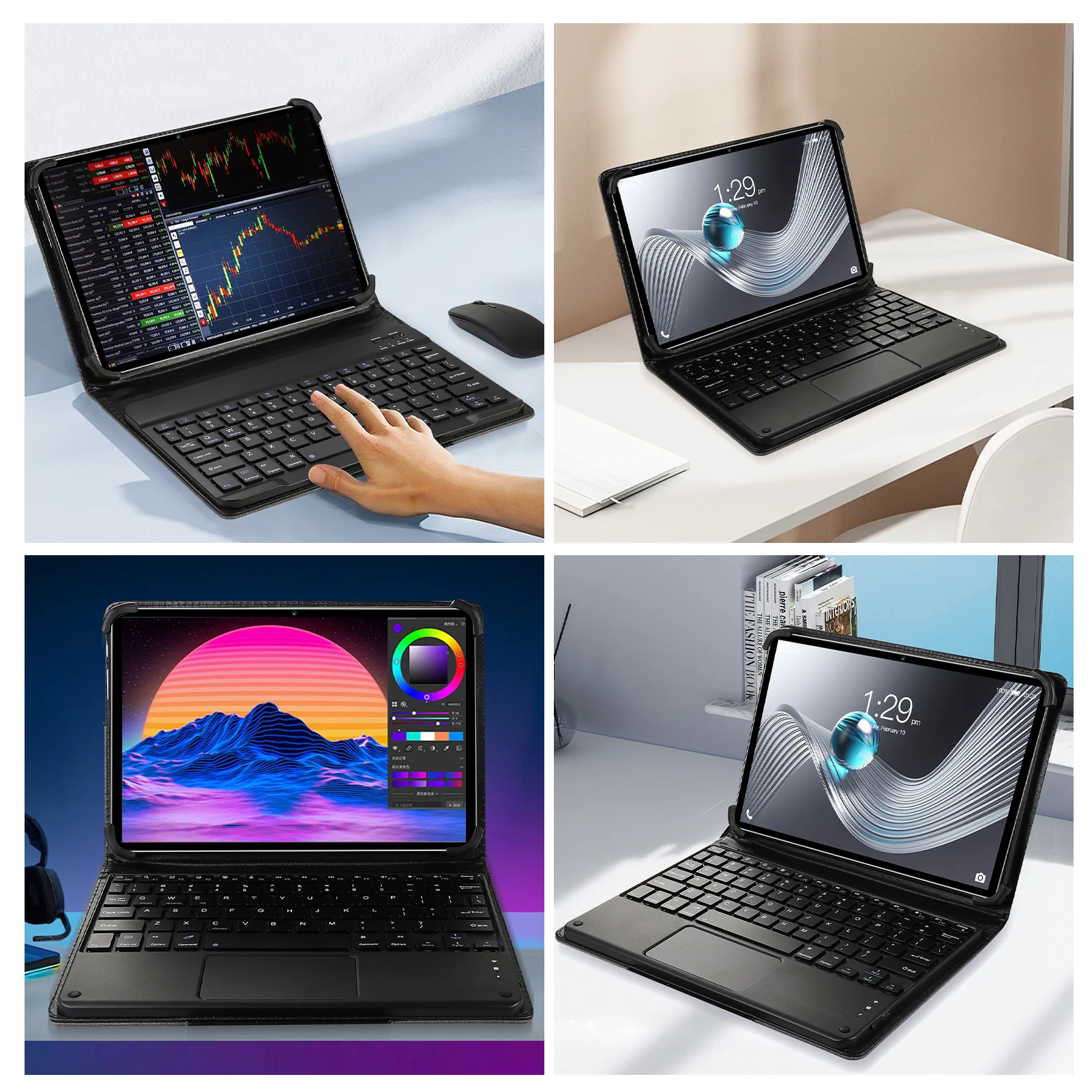 تابلت 10.1 بوصة 2 في 1 تابلت 10.1 بوصة لأجهزة أندرويد 12 مع لوحة مفاتيح 8 وحدة المعالجة المركزية 8 جيجابايت 256 جيجابايت 5G WiFi 4G اتصال FHD تابلت فضي #6
