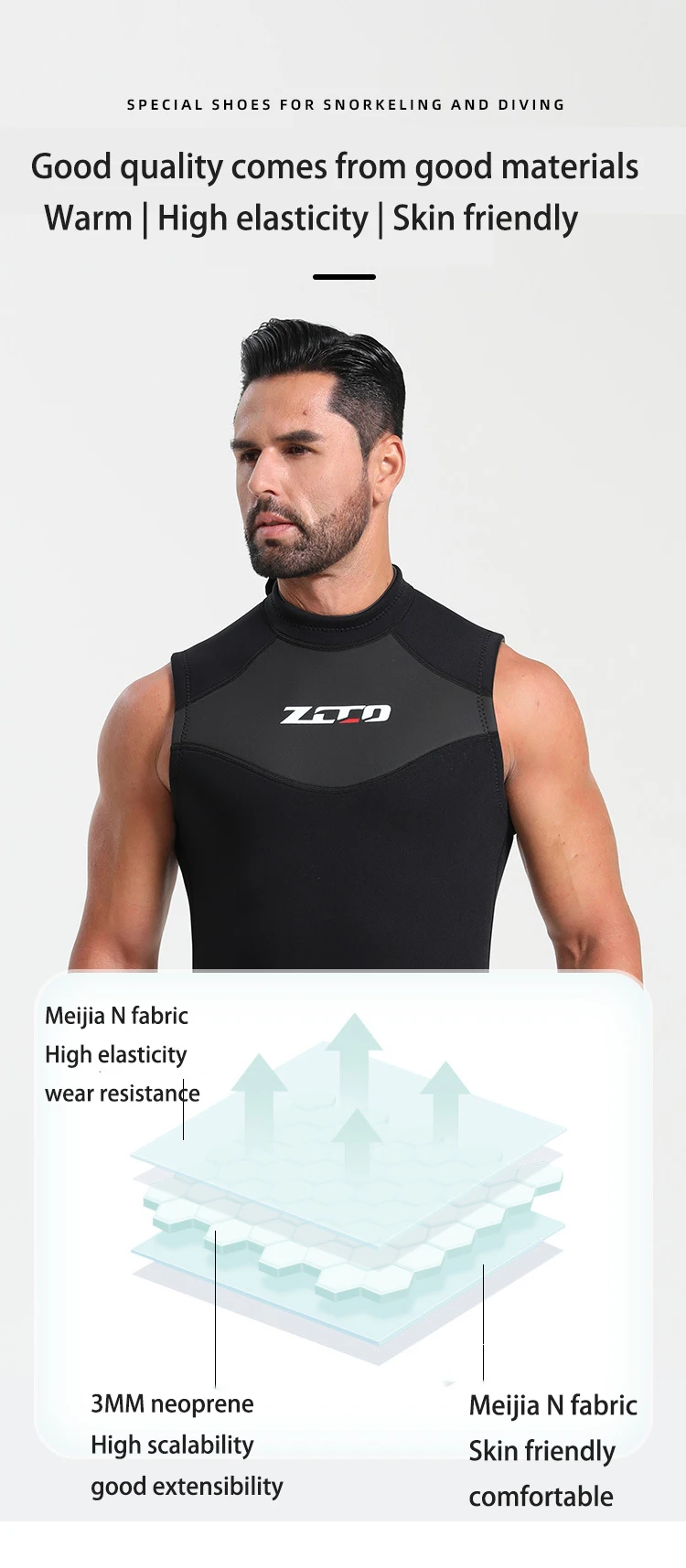 Neopren-Ärmelloser Neoprenanzug 3mm Herren Einteiliger Neoprenanzug Ultra-Elastischer Reißverschluss Tauchanzug für Schwimmen, Surfen, Triathlon – Detail 6