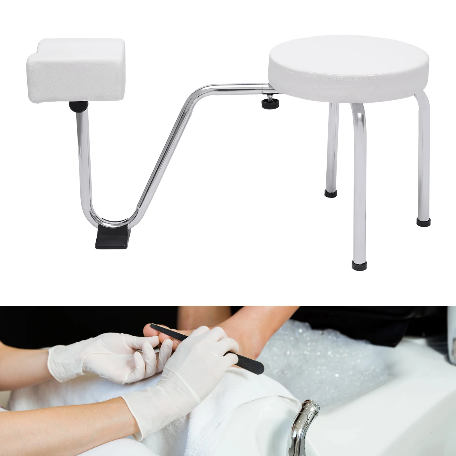 Almofada de pvc para descanso de pernas ajustável com apoio para os pés para arte em unhas, salão de beleza spa, equipamentos e suprimentos de estúdio (branco)