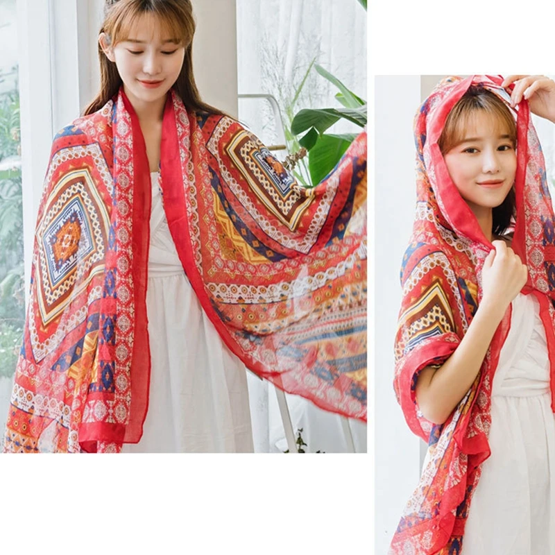 1PC Women Shawl Travel Ethnic Style Polyester Sun Protection Beach Cape Desert Sun Protection Cape Sun Protection Scarf Silk