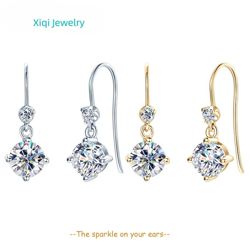 

Xiqi Jewelry - GRA certified moissanite diamond hook earrings, 925 sterling silver pierced earrings for women, jewelry gift