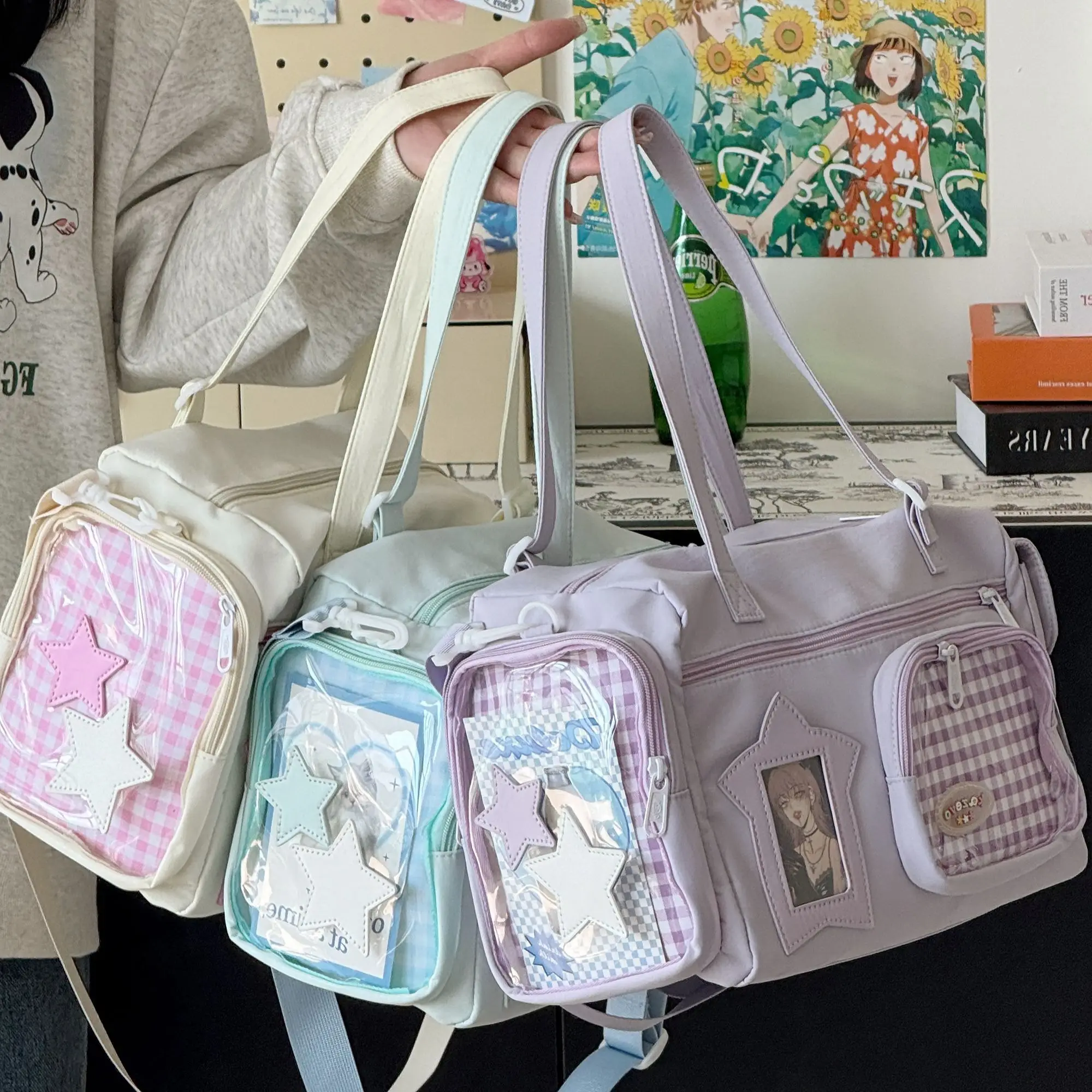 

New Cute Hand-held Shoulder Bag Japanese Ins Crossbody Bag Large Capacity Versatile Travel Bag for Girls Kawaii Ulzzang Ita Bag