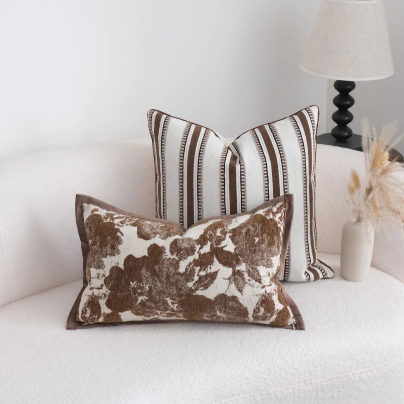 30X50/45X45CM Jacquard Brown Throw Pillow Cover Nordic Luxury Stamping Waist Cushion Cover Decor Home Decorative Pillowcase