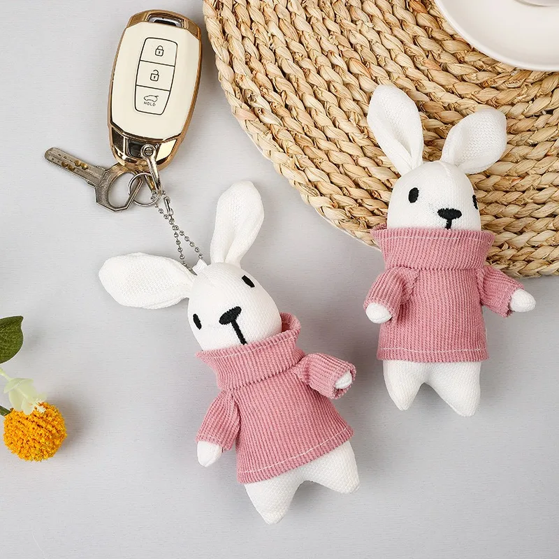 Sweater Bunny Keychain 1Pc, Cute Cartoon Plush Pendant for Backpack, Soft Rabbit Key Ring Purse Charm Gift for Women Ladies