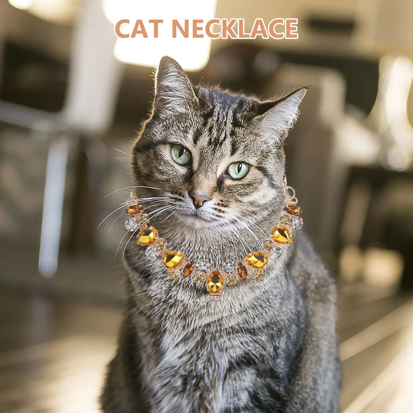 

Pet Necklace for Cats Dogs Adjustable Sparkling Rhinestone Cat Chain Collar Lightweight Fashion Jewelry Decorative Accessory