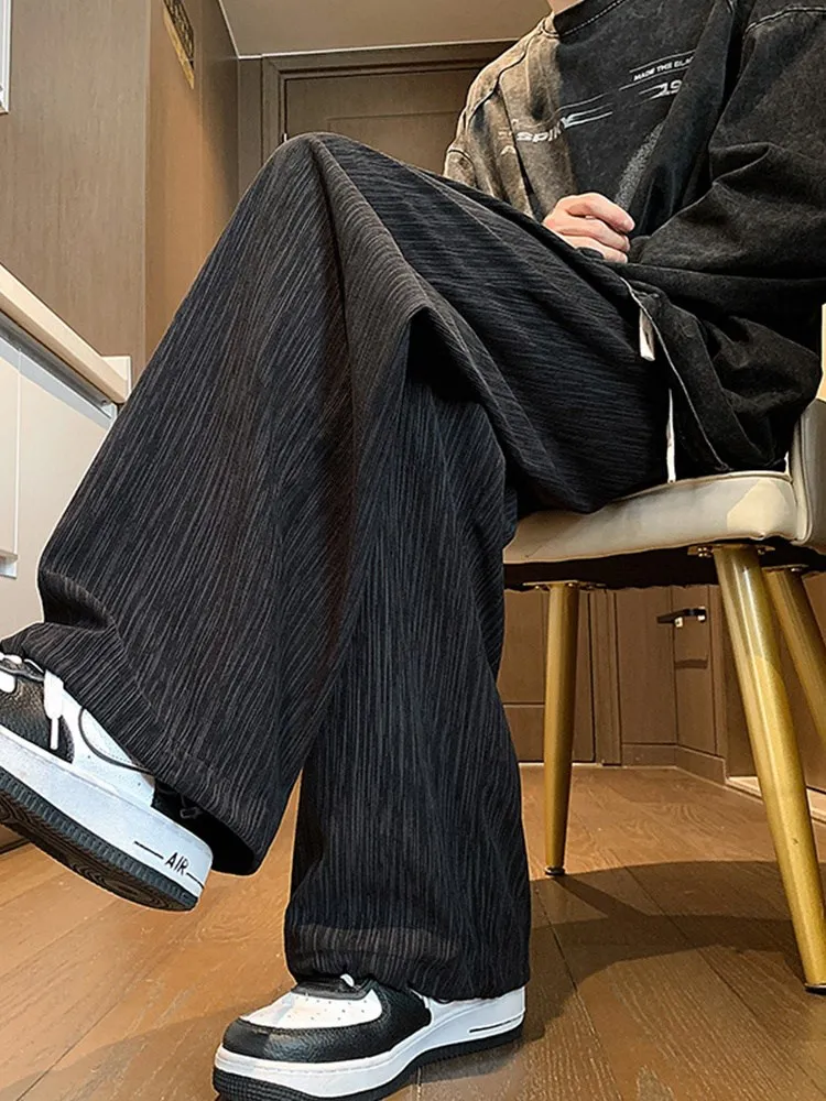 

Мужские летние тонкие свободные брюки из ледяного шелка с широкими штанинами, прямые, струящиеся, повседневные, прохладные, комфортные, дышащие, модные