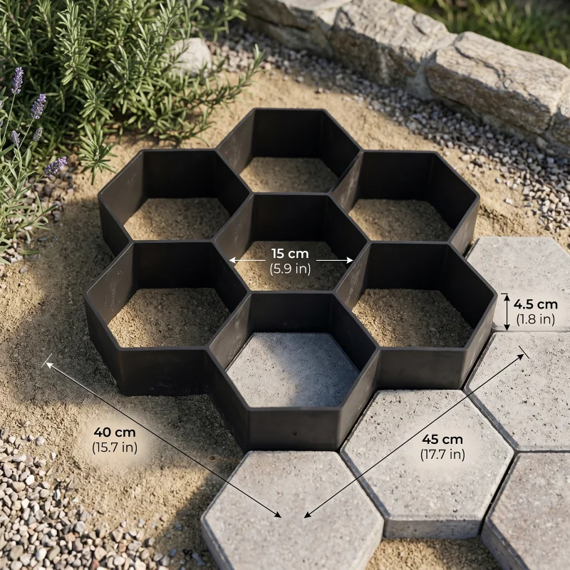 7-Cell Honeycomb Hexagon Pavement Mold, Reusable Thickened Plastic Paver Form for DIY Garden Walkway, Easy Demolding