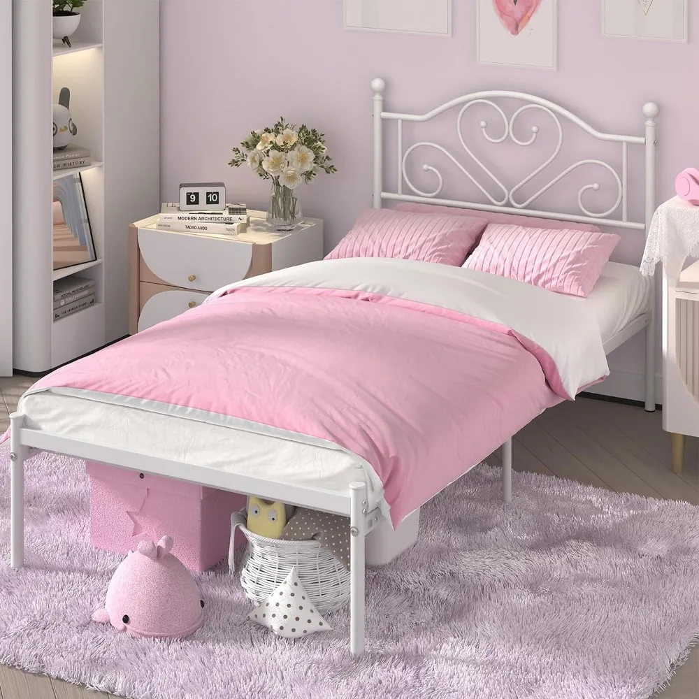 Full Size Bedframe Met Hoofdeinde, Zwaar Stalen Lamellensteun Platform Onder Bed Opslagruimte Geen Boxspring Nodig