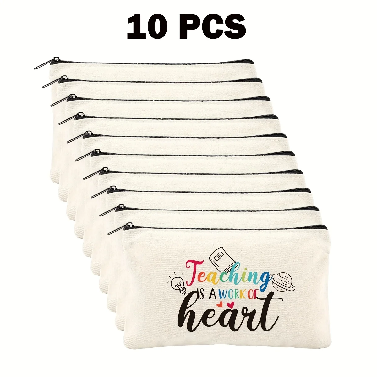 10-Pack Beige Zipper Pouches - Multipurpose Storage Bags for Teachers, 