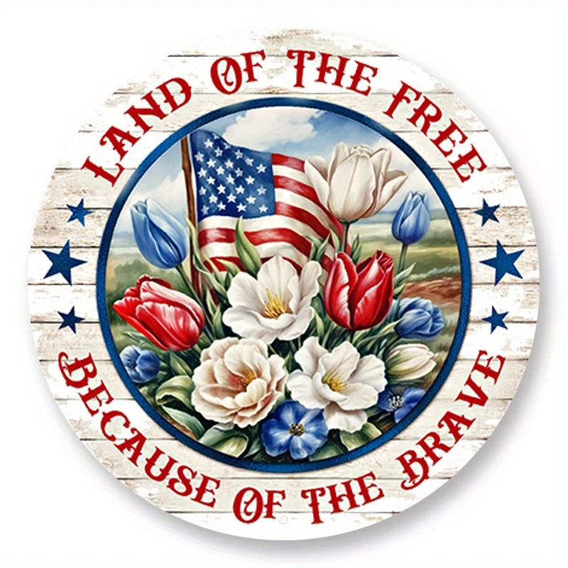 Land Of The Free Patriotic Wreath Sign, Metal Wreath Sign, Signs For Wreaths, Round Wreath Sign, Door Decor, Sign Creations