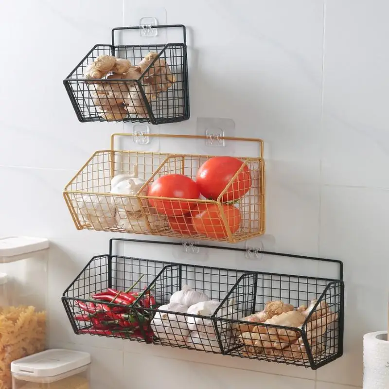 

1/2/3 сетки, настенная полка-органайзер, кухонный органайзер из углеродистой стали, стеллаж для хранения кладовой, подвесная проволочная корзина с чесноком и имбирем