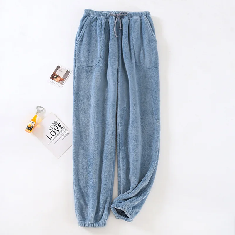 Sleeping Pants For Men Autumn Winter Flannel Warm Sleepwear Plush Coral Velvet Home Pajama Pants Man Thicken Pyjama Trousers