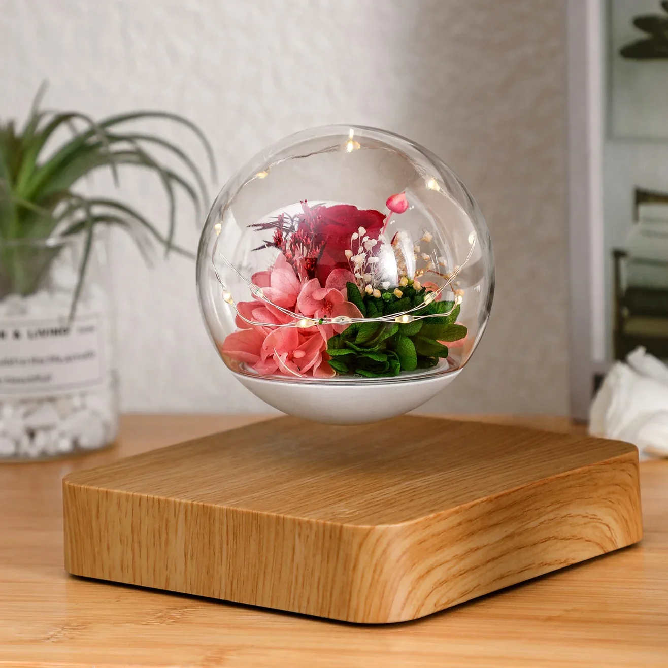 Romantic Forever Rose With LED Light Levitating Bulb Floating Flower Lamp Home Decor