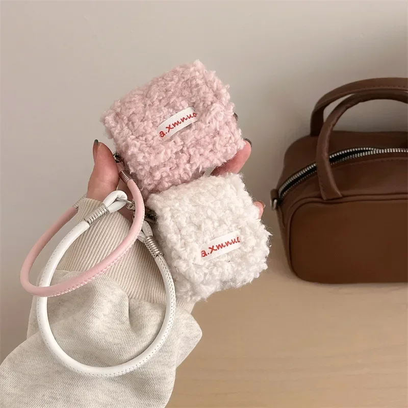 Plush Mini Bag Lanyard Case for AirPods 4 Airpod 1 2 3 Pro Pro2 Bluetooth Earbuds Charging Box Protective Earphone Case Cover