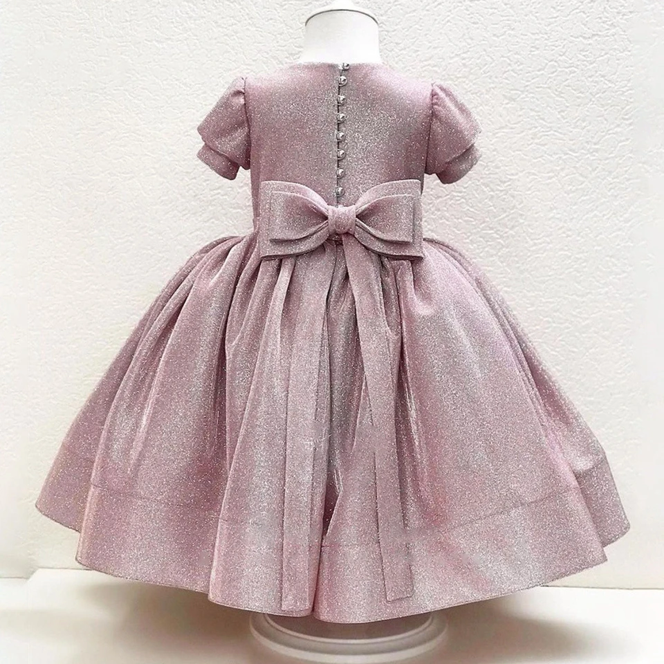 Lovely Pink Flower Girl Dresses For Wedding 2023 Princess Birthday Party Puffy Ball Gown V-Neck First Communion Gowns With Bow