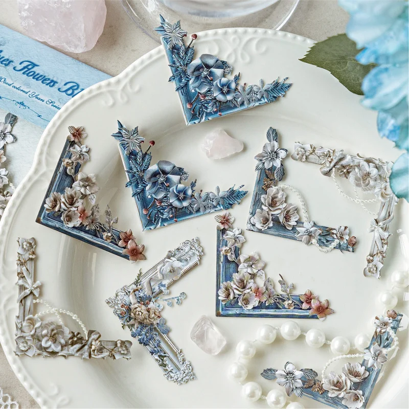 20pcs/lot Vintage Hollow Embossed Corner Stickers, Retro Ornate Patterns, for Journal & DIY Craft