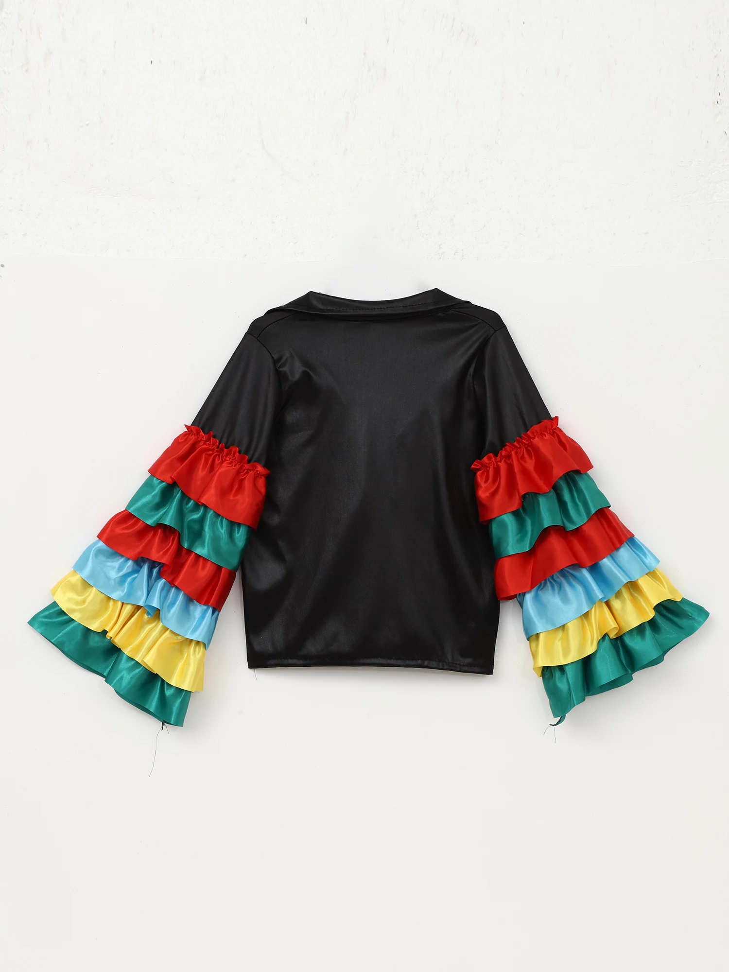 Traje de Baile Flamenco Español para Niño, Estilo Mexicano, Rumba, Samba, con Top de Mangas con Volantes en Capas + Pantalones y Cinturón