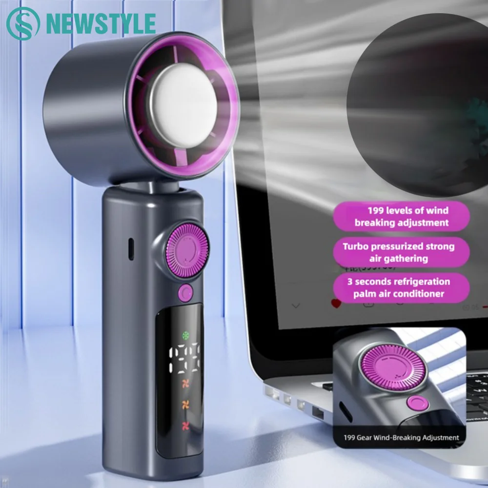 

Портативный электрический вентилятор, портативные турбо-охлаждающие вентиляторы, 199 передач, высокоскоростная зарядка через USB, охладитель льда, цифровой дисплей, кемпинг, открытый