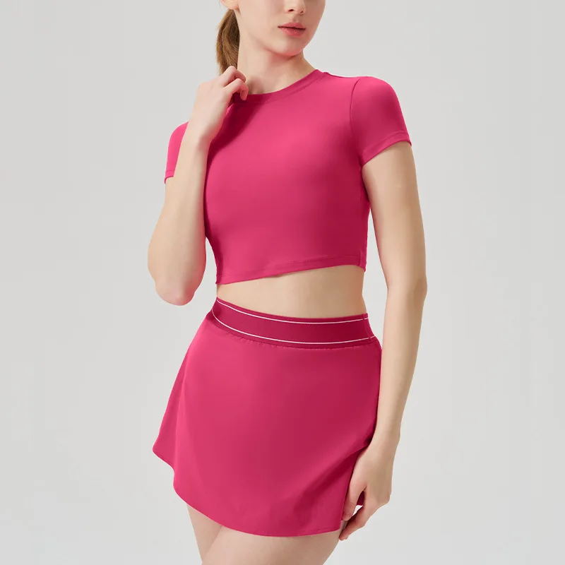 

2PCS Casual Yoga Set Tennis Set Women Sports T-shirt Short Skirt Workout Sportswear Running Fitness Set Breathable Gym Suits