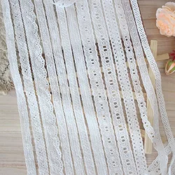 White Cotton Embroidered Lace Trim Ribbons, DIY Fabric, Handmade Craft Materials, Garment Clothes Accessories, 2Yards per Lot