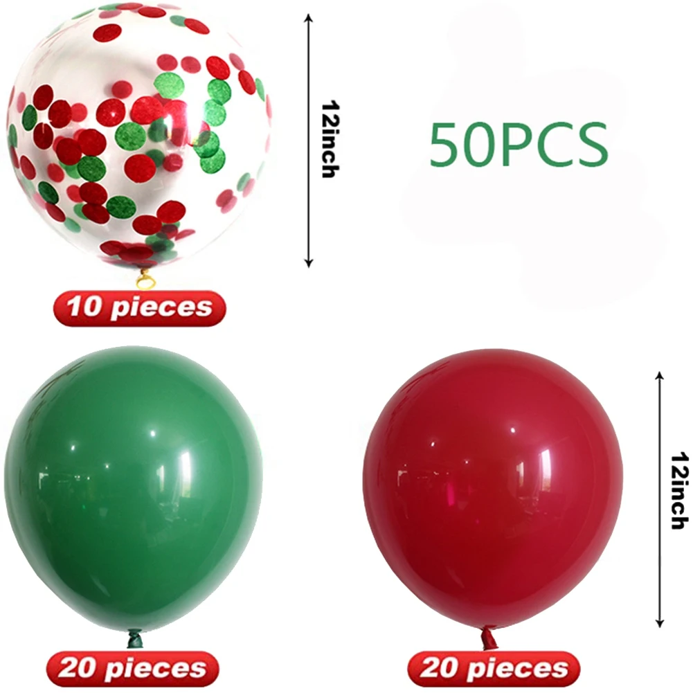50 pezzi di palloncini natalizi in lattice da 12 pollici, decorazioni natalizie, palloncini di Babbo Natale, decorazioni per festival, rosso verde