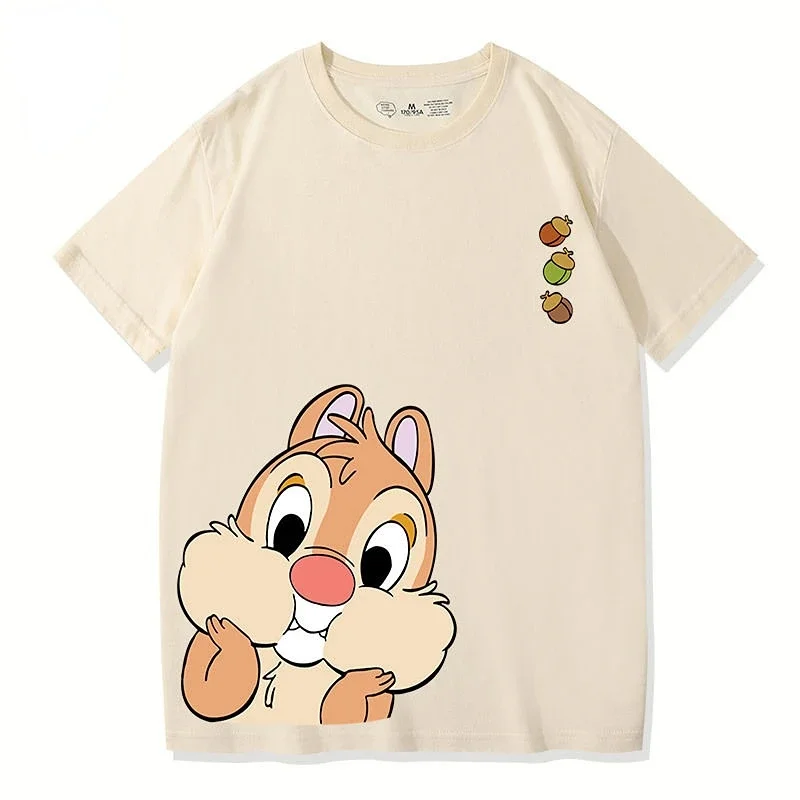 Disney Chip Dale Couples T-shirt Summer Short Sleeve Loose O Neck Hip Hop Streetwear Tee Shirts Female Harajuku Oversized Top