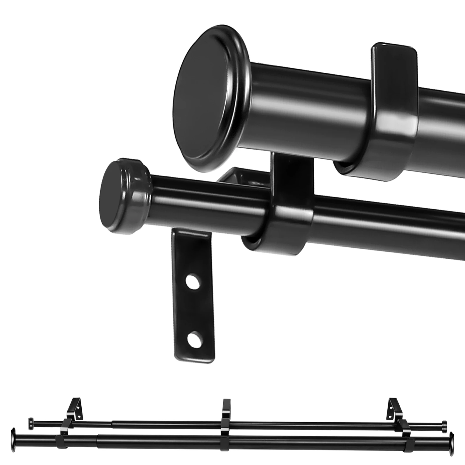 قضيب ستارة ذات ستائر مزدوجة قابل للتعديل مقاس 1 بوصة من Bouton Manhattan Finials - 1 بوصة أمامي و5/8 بوصة خلفي، 28 بوصة - 48 بوصة - 84 بوصة - 120 بوصة