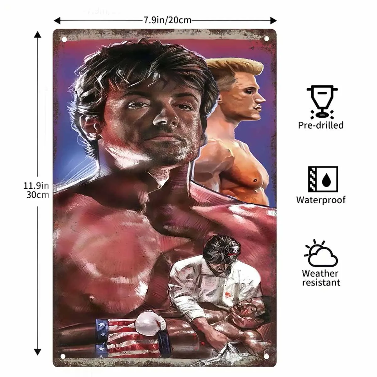 2D FLAT 1pc Vintage Rocky Balboa Boxing Legend Metal Wall Sign Decoration for Home Cafe Garage Bedroom Porch And Garden