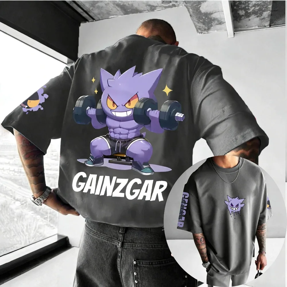 

Оверсайз футболка унисекс из чистого хлопка с принтом Покемон Генгар, летняя коллекция 2026, в стиле Харадзюку, аниме, Y2K, хип-хоп, повседневная