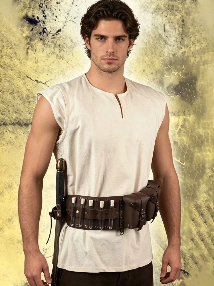 Medieval Renaissance Leather Belt Vintage Knight Waist Bag Cosplay Costume Accessories Warrior Role Play Steampunk Props