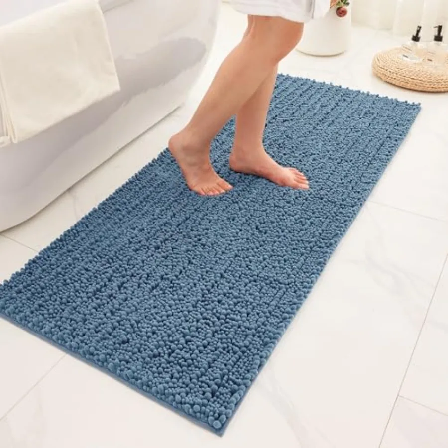

Bathroom Rugs Non Slip Washable 44x24 Extra Thick Soft Chenille Absorbent Bath Mat High Density Barrier Non Slip Backing Quick