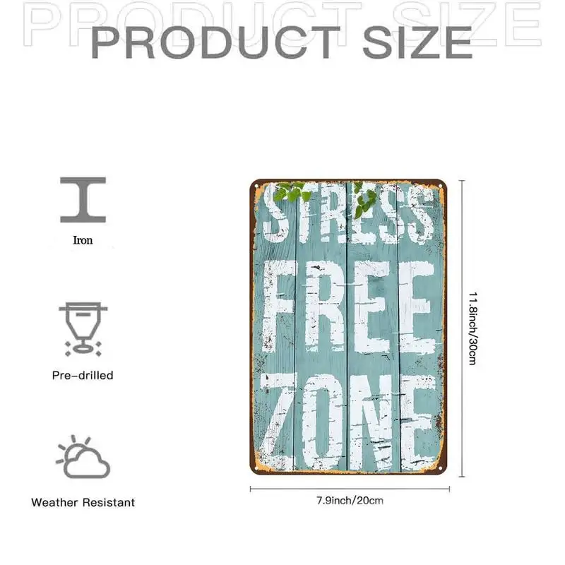 2D Flat, 1pc, Funny Retro Stress Free Zone Signmetal Iron Sign, Pre-Drilled Holes, Suitable for Indoor, Garden, Outdoor, Home, O