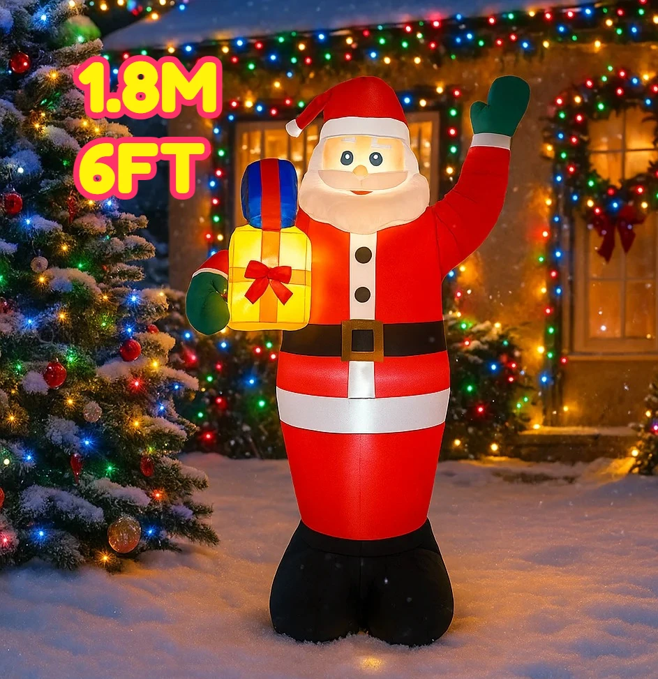 6FTchristmas Decorations Inflatable Santa Claus Holding Gift Toys Home Yard  Ornaments With LED Decor Christmas Supplies Outdo