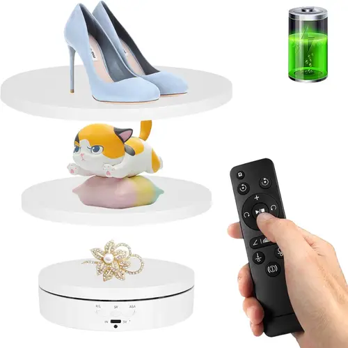 Imagen 1 del producto Soporte de exhibición giratorio motorizado de tocadiscos 3 en 1, plataforma giratoria eléctrica con cubiertas de repuesto de 5,74/7,08/8,66 pulgadas, sesión de vídeo