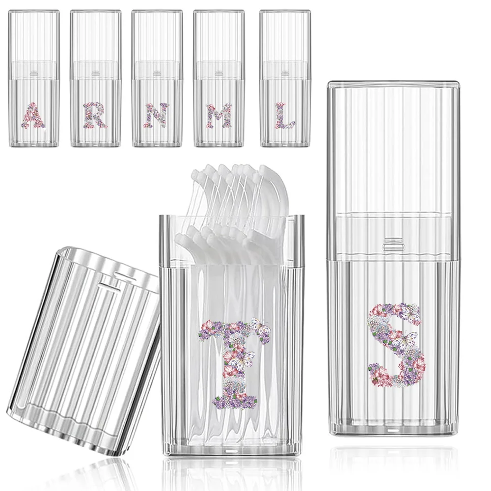 

Dental Floss Box Transparent Container For Toothpick Band Aid Cotton Swab Organizer Box For Outdoor Rose Flower Letter Pattern