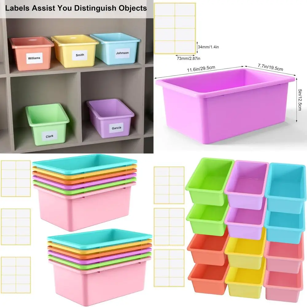 

Classroom Storage Bins with 24 Packs, Colorful Plastic Cubby Organizers for Kids Toys, 120 Labels Included