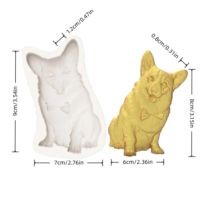 Corgi Dog-Shaped Mold with Bow Tie and Tongue Sticking Out, Silicone Mold for Making Desserts and Chocolates