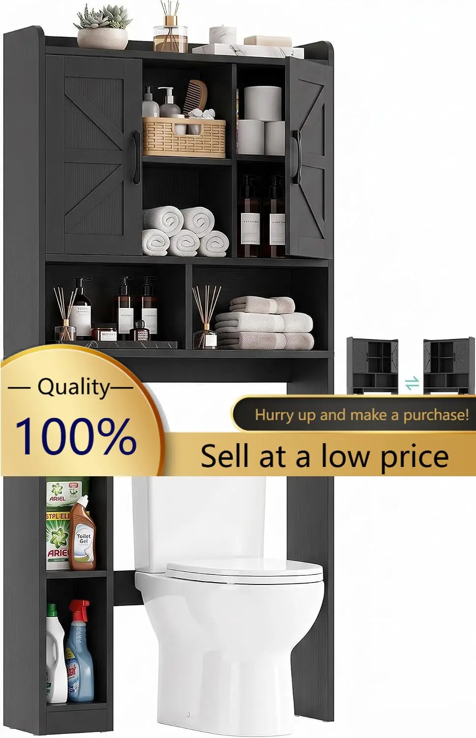 Farmhouse Over The Toilet Storage Cabinet with Barn Door, Reversible Side