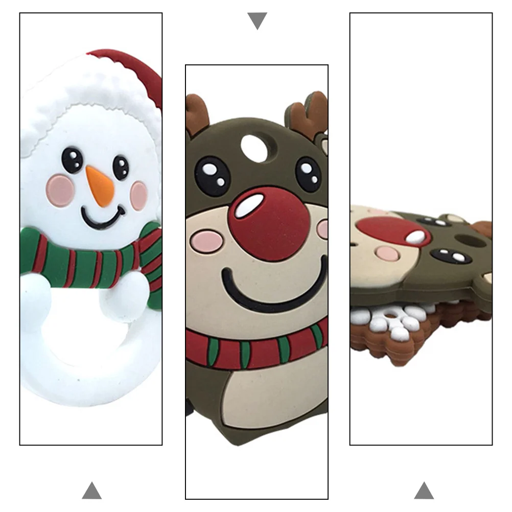 

2pcs Xmas Themed Baby Teether Teeth Grinding Stick Silicone Molar Rod Chew For Infants Durable Bite Resistant Cartoon Design