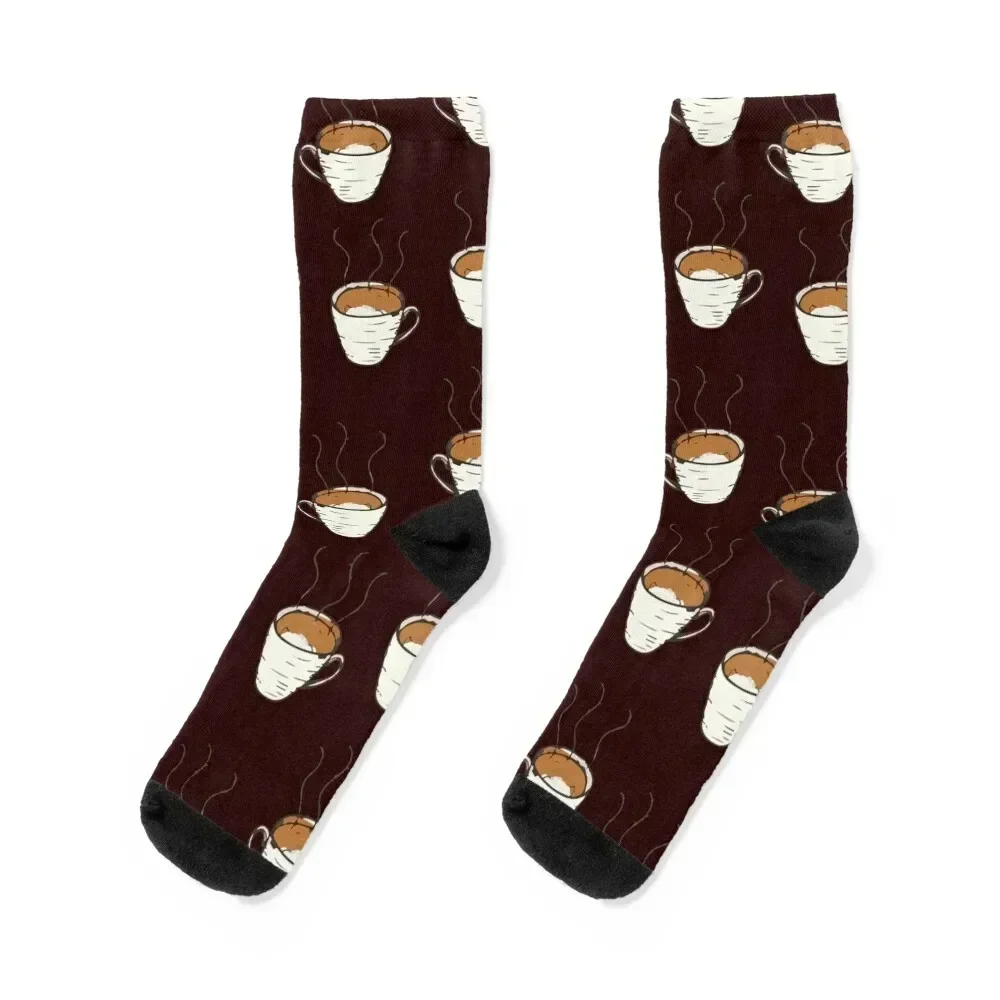 Coffee Cup seamless pattern dark brown background Socks New year's Rugby loose gifts Women's Socks Men's