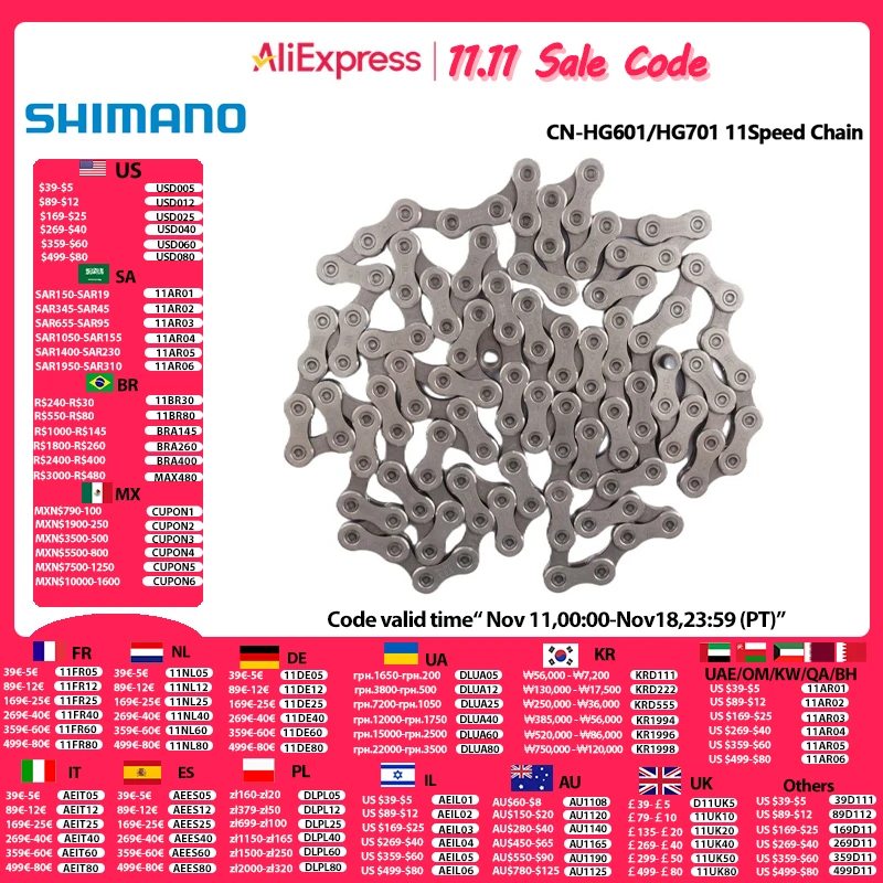 Shimano ULTEGRA DEORE XT HG701 HG601 11 Speed Chain HG-X11 For Ultegra 6800 R8000 XT M8000 Chain 112 116 110 122 126 Links