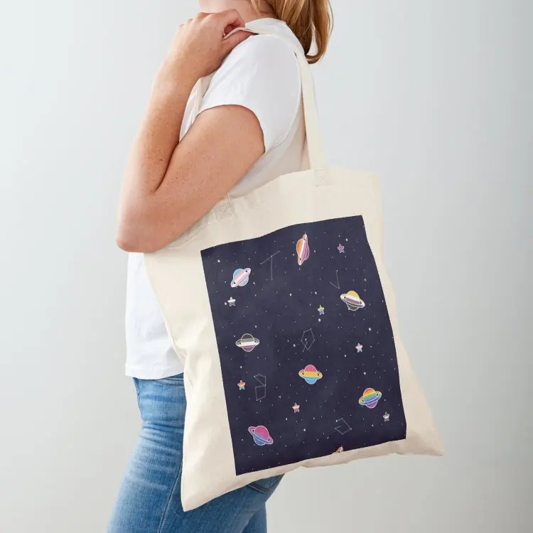 LGBTQ Pride Planets & Stars in Space Pattern Tote Bag Shopping bags Gift bag custom fabric bag